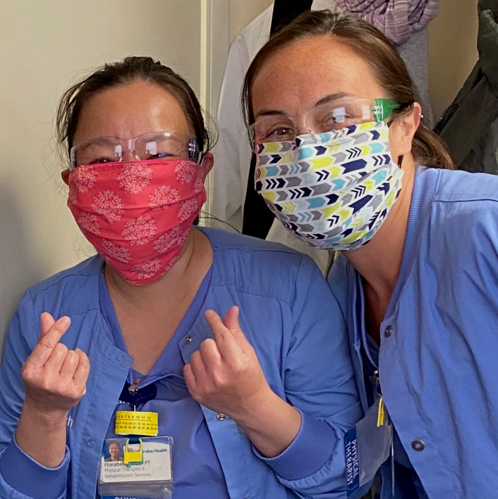 healthcare workers liking 3 layer cloth face masks